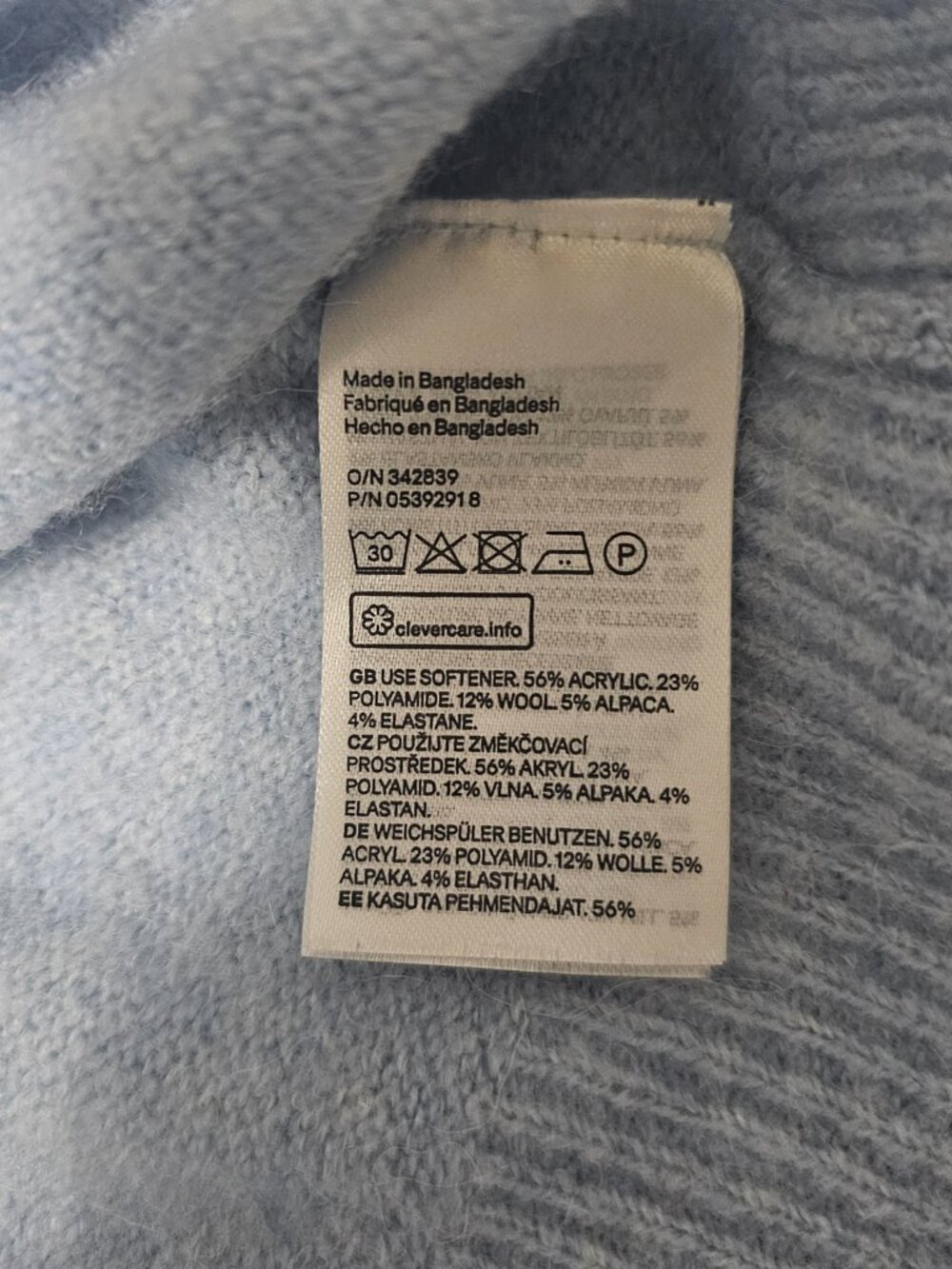 H&M Divided Light Blue Cowl Neck Wool Blend Alpaca Sweater Soft Cozy Size Large - Picture 5 of 7